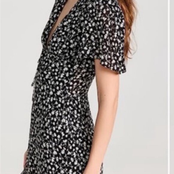 Reformation Black and White Ruffled Midi Dress with Plunge Neckline - Picture 2 of 5